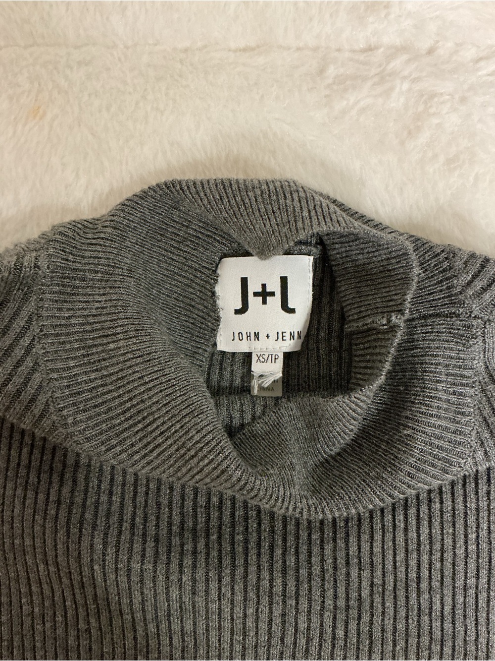 Gray Ribbed Mock Neck Sweater with Ruffle Hem - Picture 5 of 5